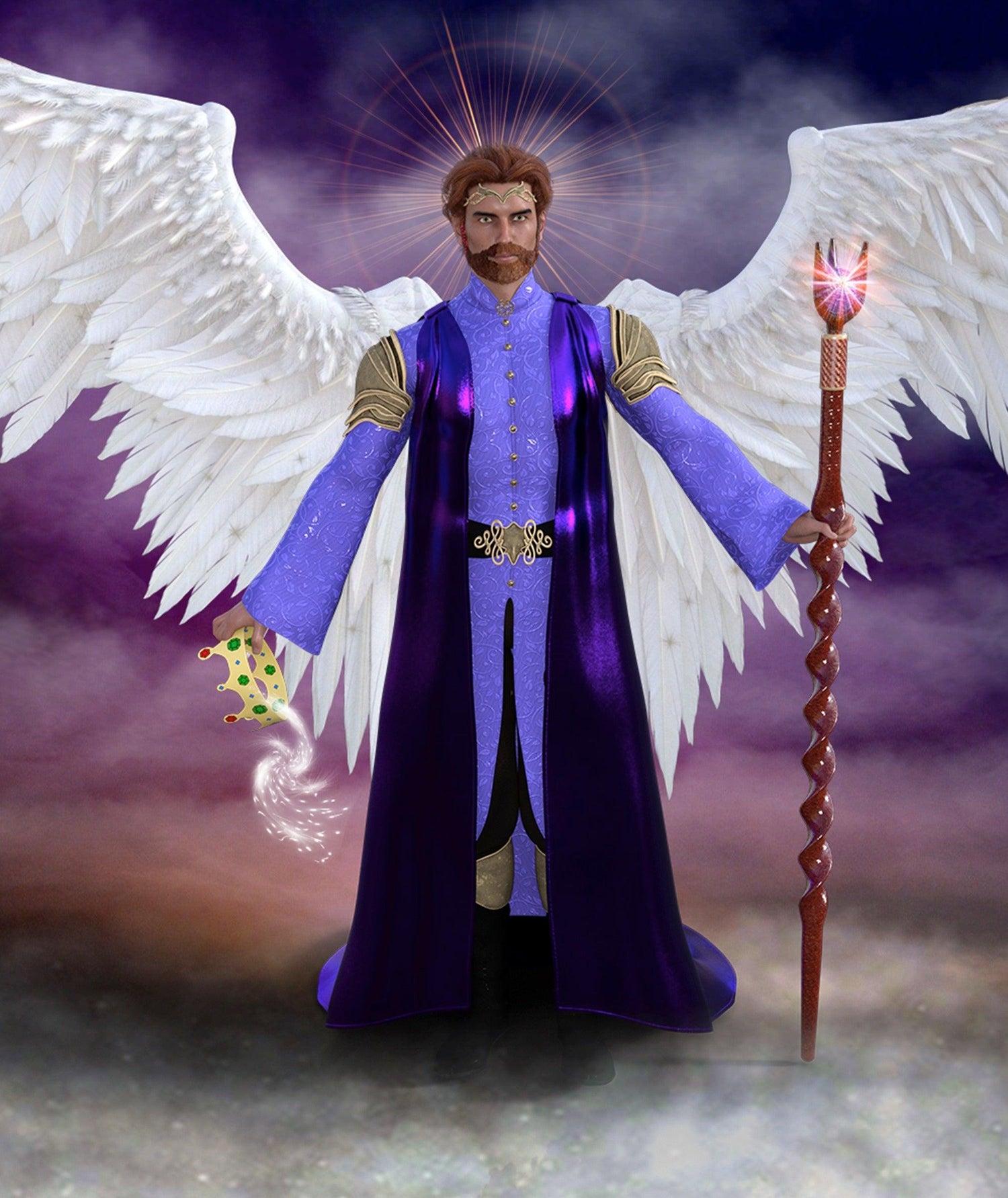 More Than Charms Archangel Jegudiel Jegudiel means Laudation / praise of God. Archangel Jegudiel is the patron of all who work in some field of endeavour. He is often depicted holding a crown in one hand and a staff in the other. The crown he holds symbol