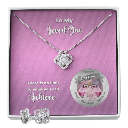Girl Power Love Knot Pendant and Earring Set - Personalized Message Card  - More Than Charms