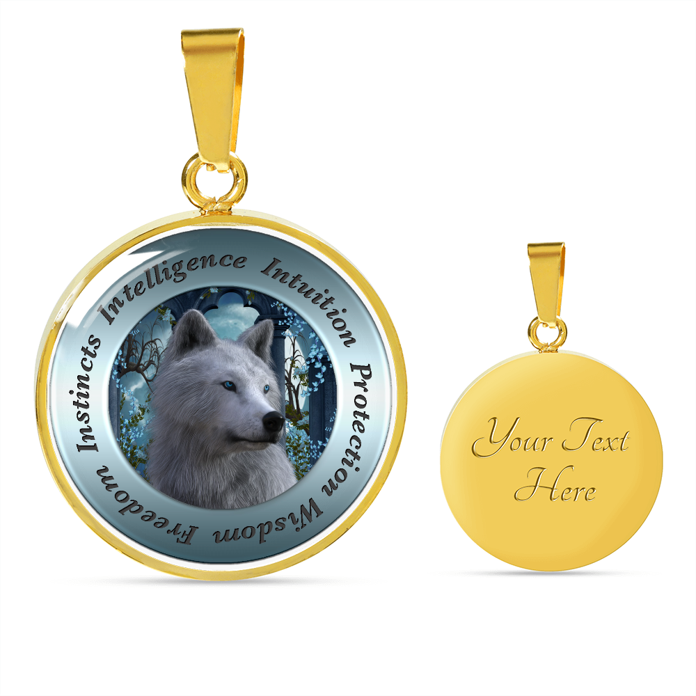 More Than Charms White Wolf Spirit Animal Luxury Circle Pendant