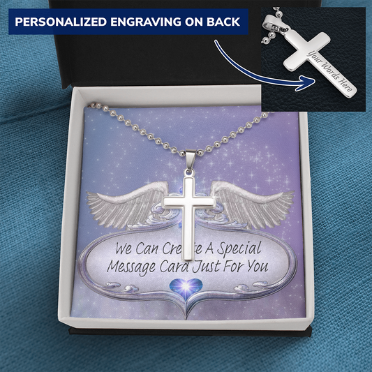 Personalized Cross Necklace with Ball Chain and Customized Message Card