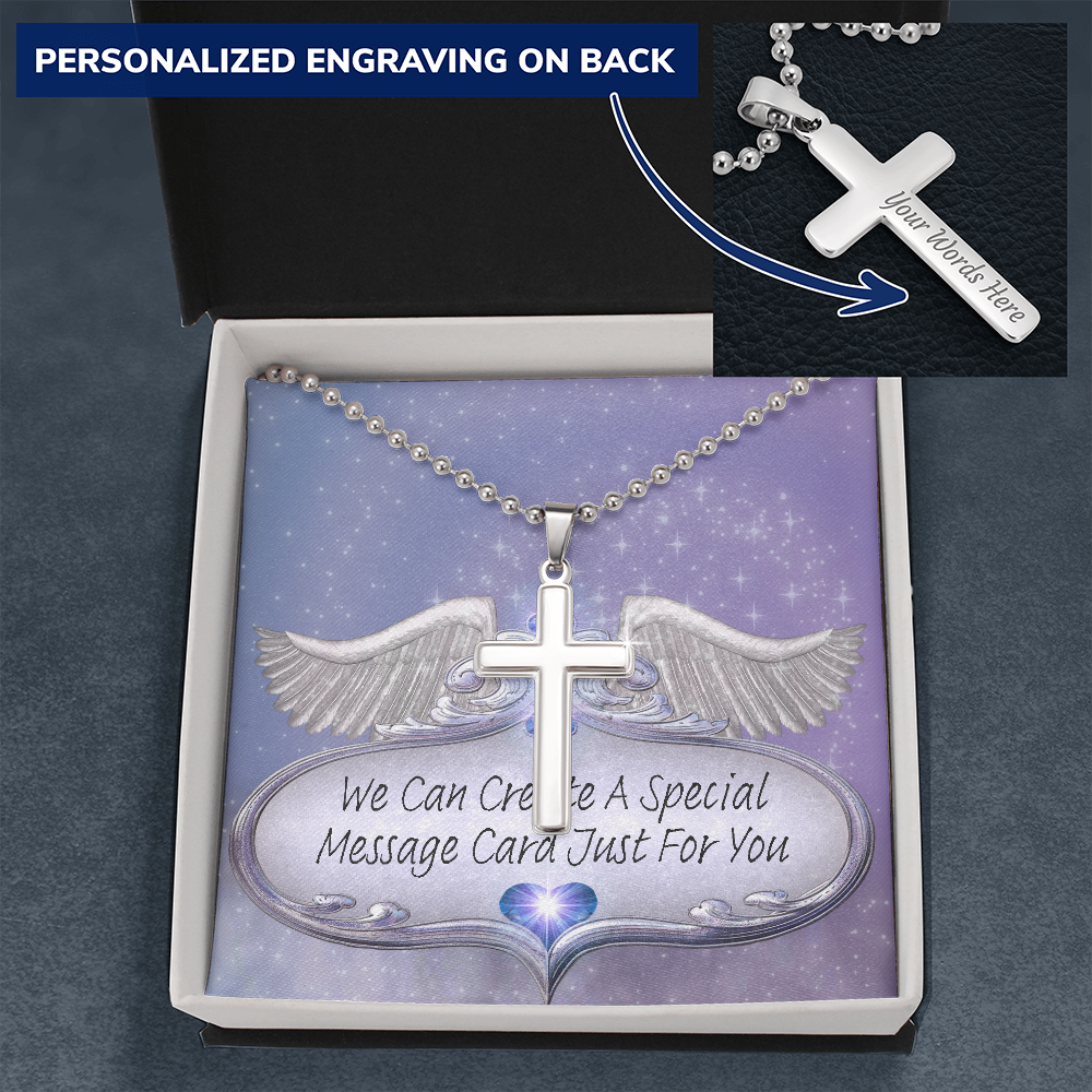 More Than Charms Personalized Cross Necklace with Ball Chain and Customized Message Card