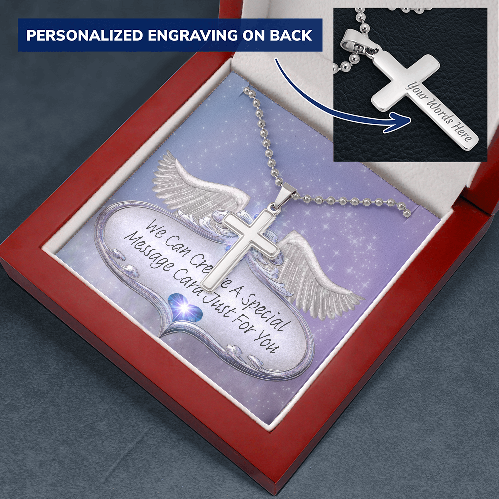 More Than Charms Personalized Cross Necklace with Ball Chain and Customized Message Card