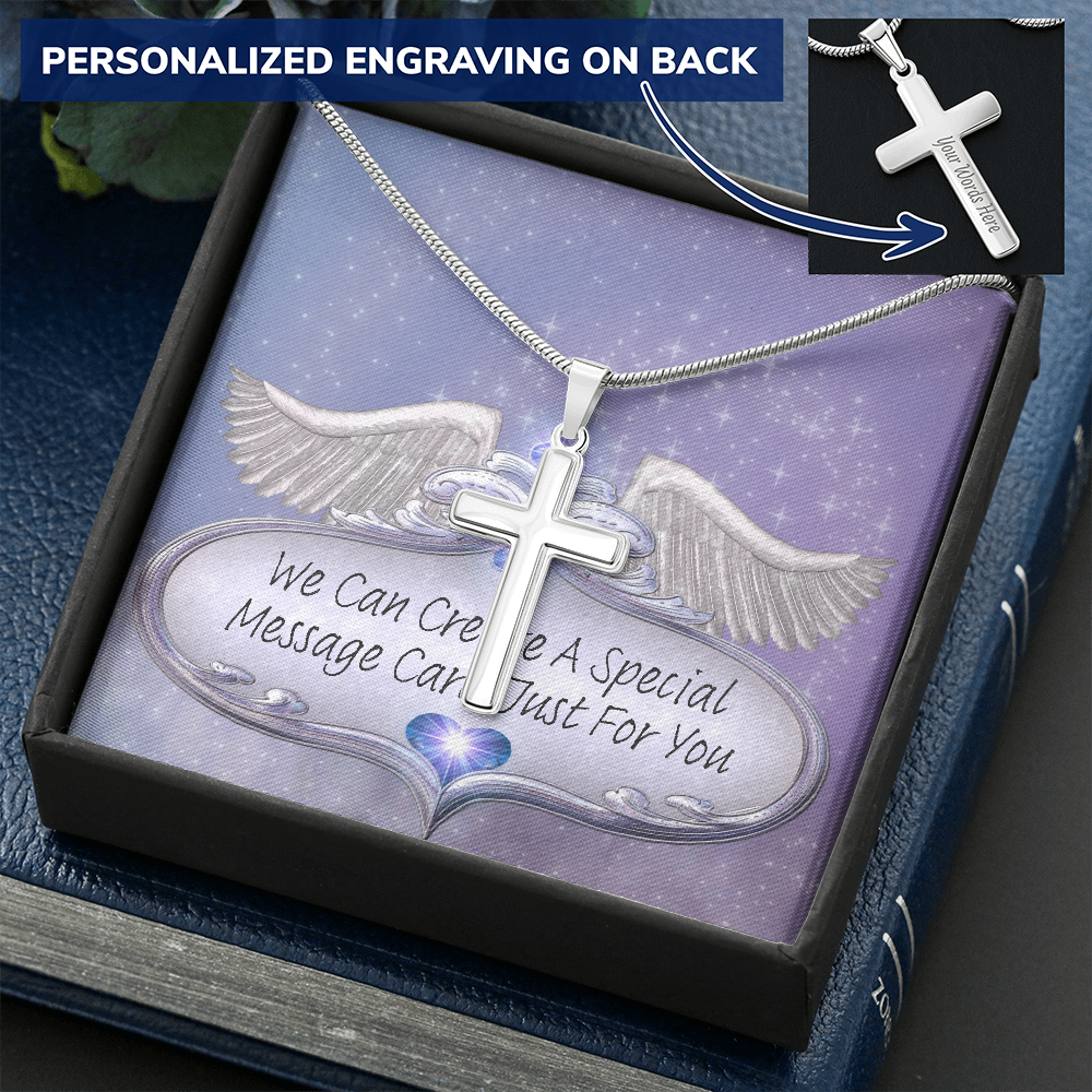 More Than Charms Personalised Cross Necklace with Box Chain and Customized Message Card