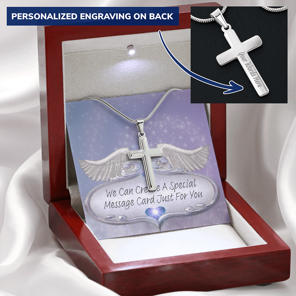 More Than Charms Personalised Cross Necklace with Box Chain and Customized Message Card (Original- Don't Delete)