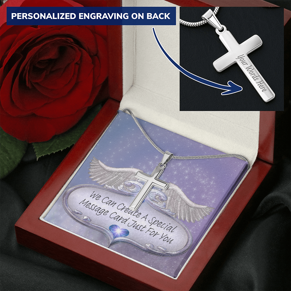 More Than Charms Personalised Cross Necklace with Box Chain and Customized Message Card (Original- Don't Delete)