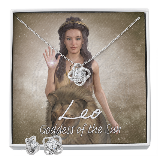 Goddess Leo Love Knot Earring and Necklace Set