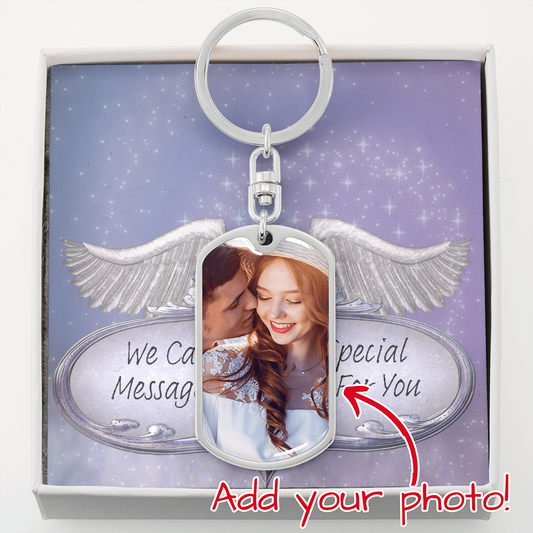 More Than Charms Dog Tag Photo Keychain with Custom Designed Message Card