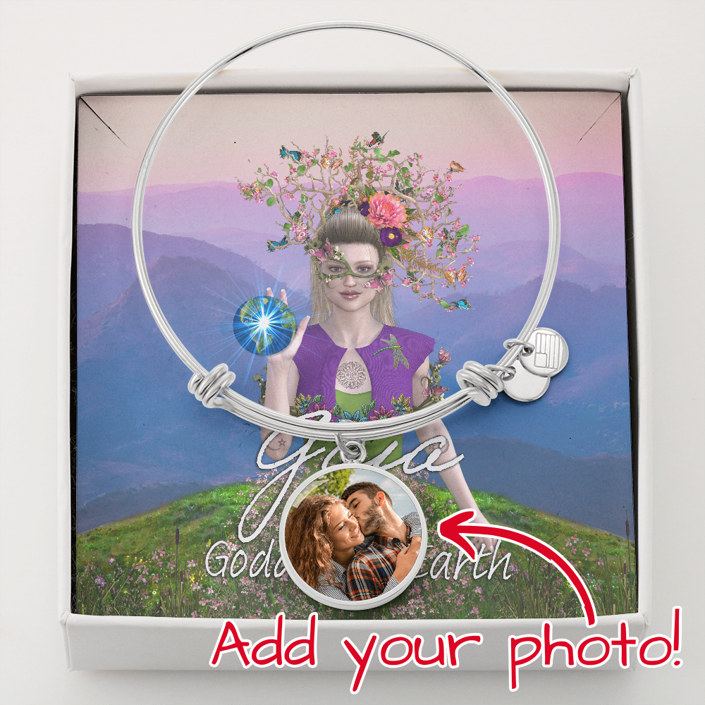 Goddess Gaia- Bangle With Circle Charm (Upload Your Own Photo)